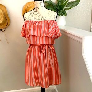 Super cute off shoulder coral striped summer dress